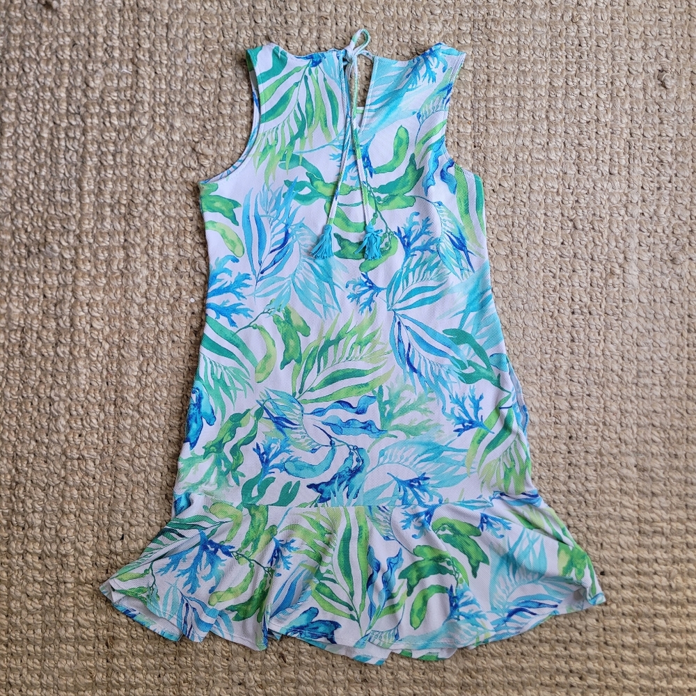 Island Cays Sea Fronds High-Neck Flounce Spa Dress Coverup Pockets UPF 50 Small - Picture 5 of 11